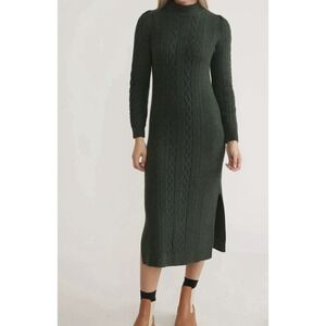 Marine Layer Olina Long Sleeve Donegal Sweater Midi Dress Chunky Cable Knit XS